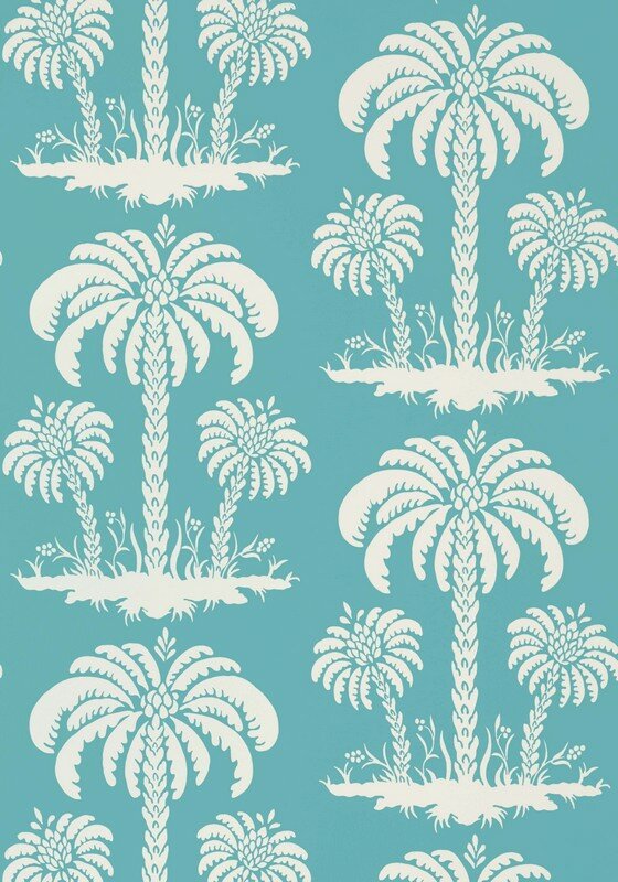 Coral palm. Ткань Thibaut Summer House. Обои Thibaut Tropics t10120.
